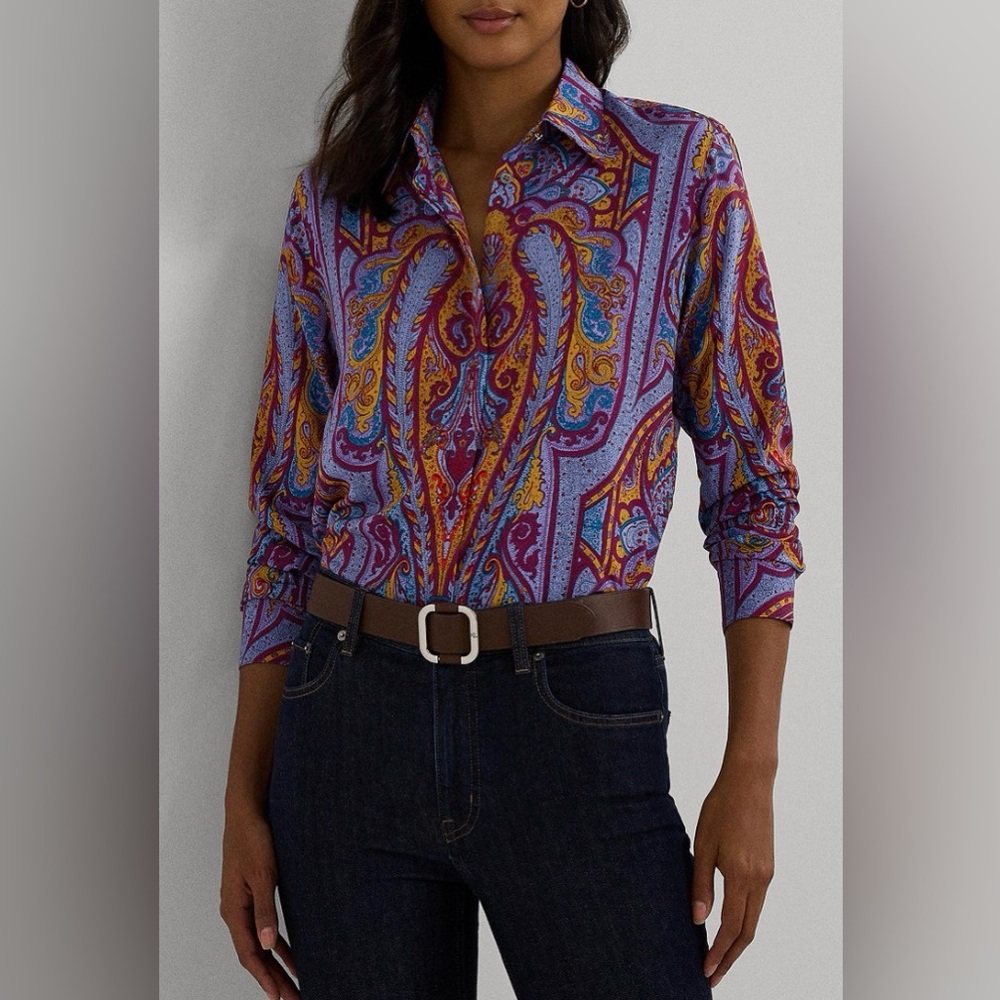 NWT Women Lauren Ralph Lauren Collared Paisley Shirt Bohemian hippie chic small